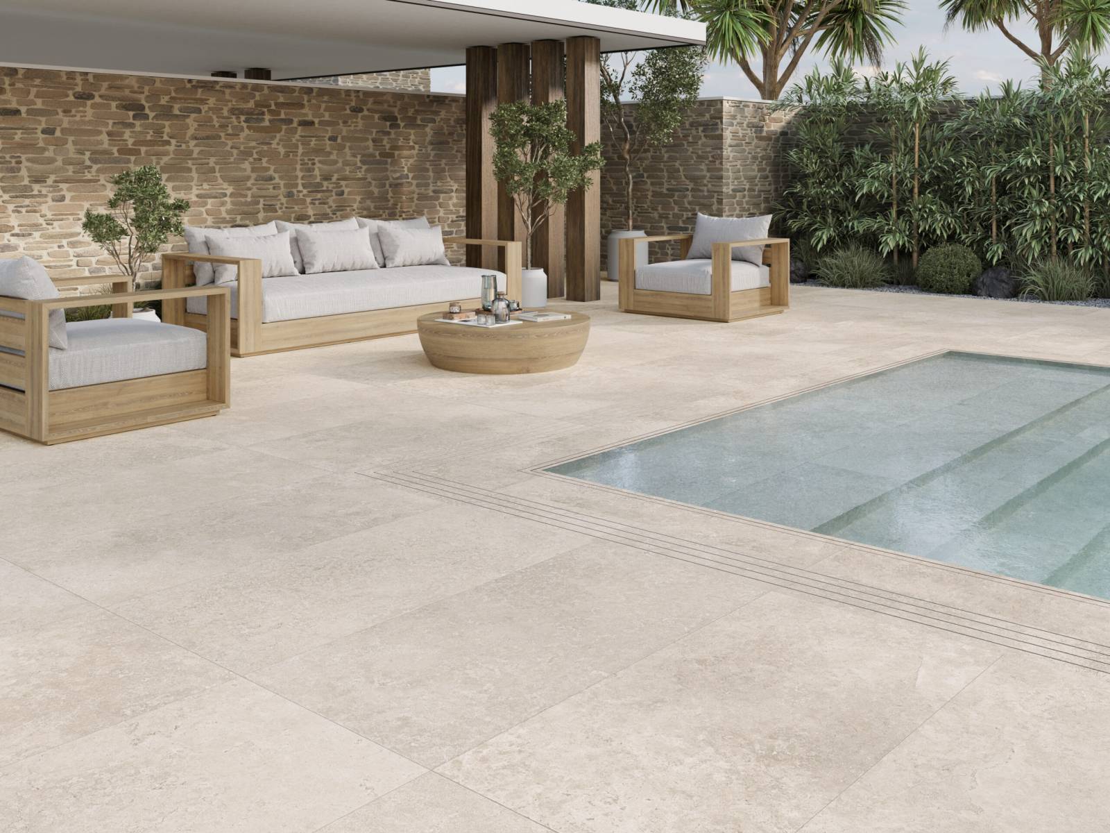 Carrelage intérieur ou extérieur imitation travertin de chez Mayor Céramica modèle Crosscut 60X120 près de Plan de Campagne