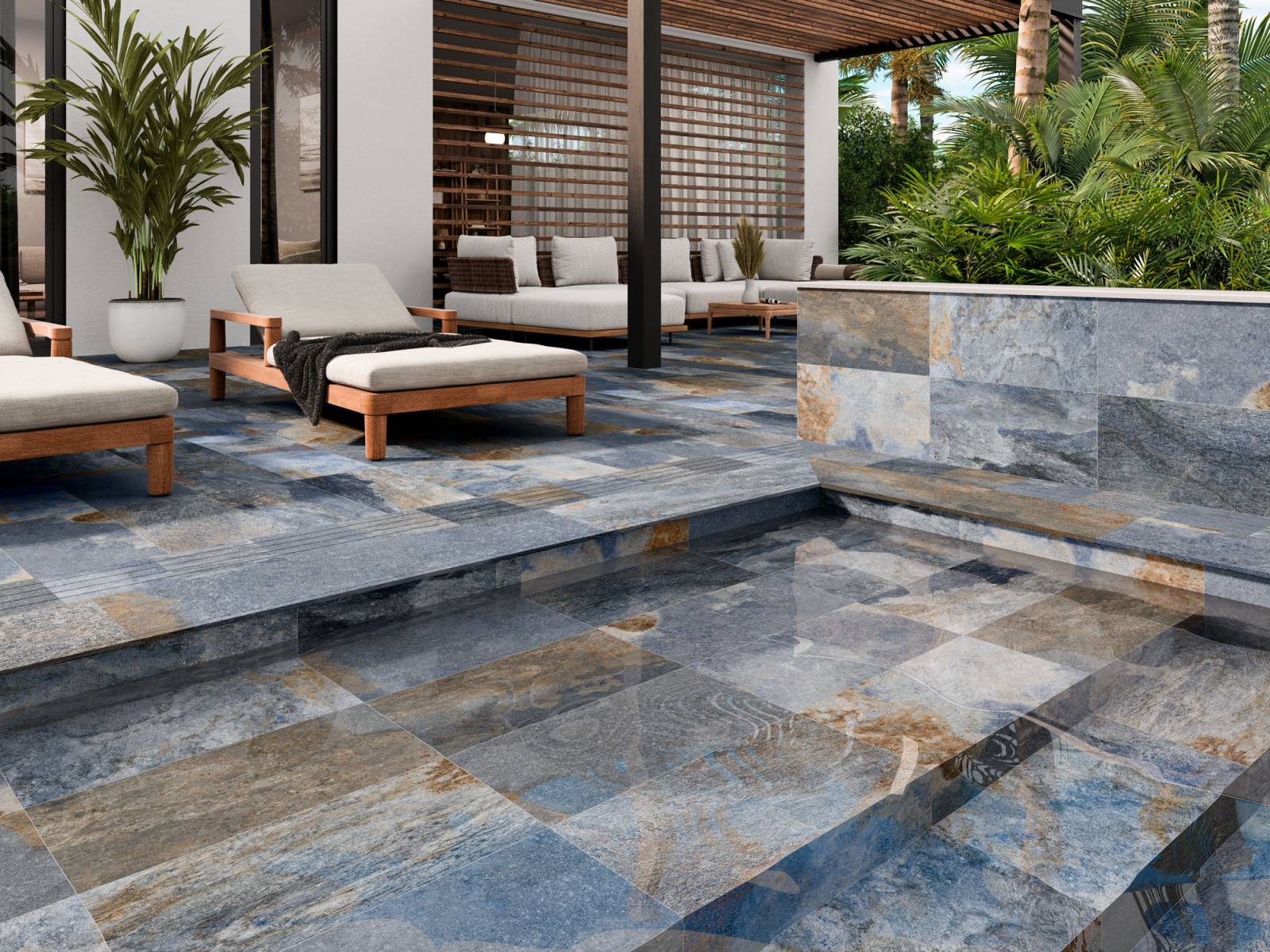 Vente de ce carrelage extérieur imitation pierres de Bali de chez Mykonos dans notre magasin près de Vitrolles